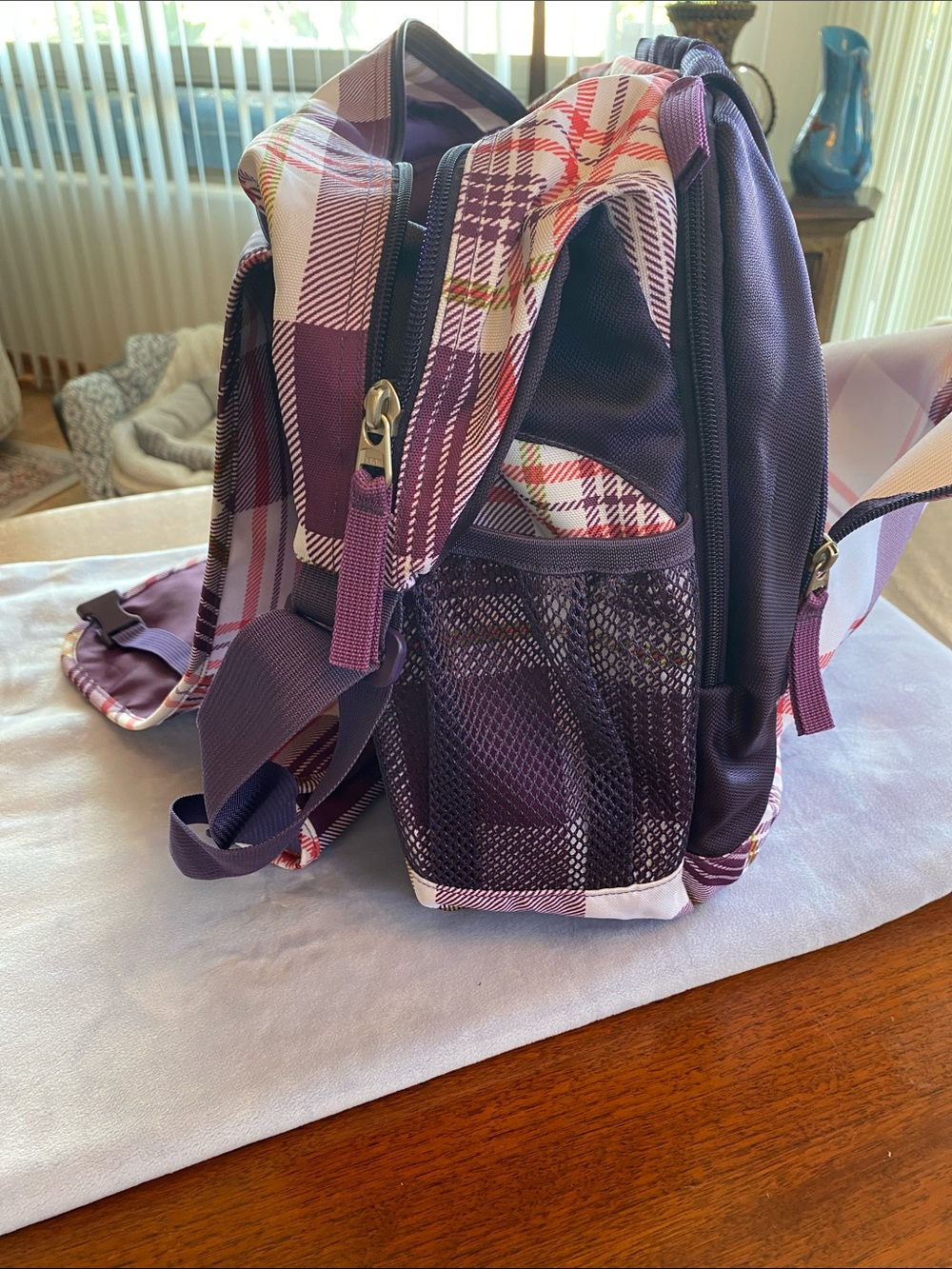 Jansport Purple Plaid Laptop Messenger Bag - Picture 8 of 12